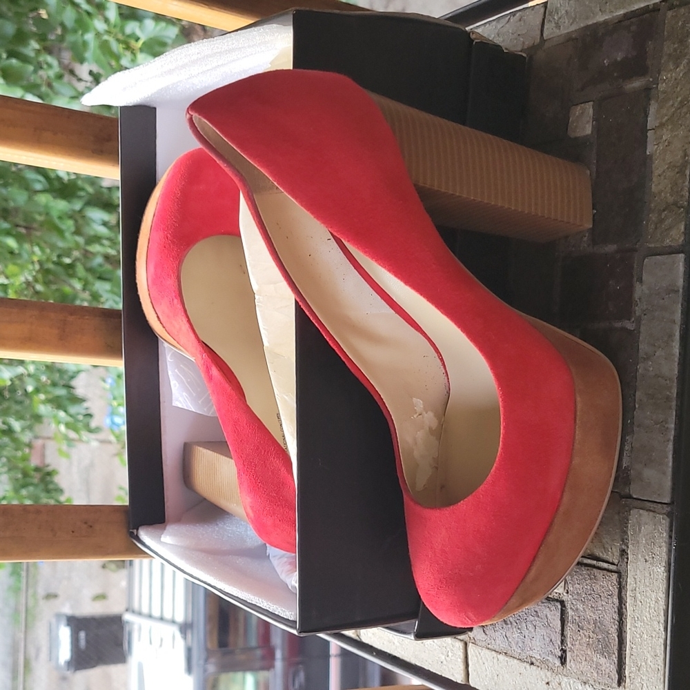 Red Suede Platform Pumps